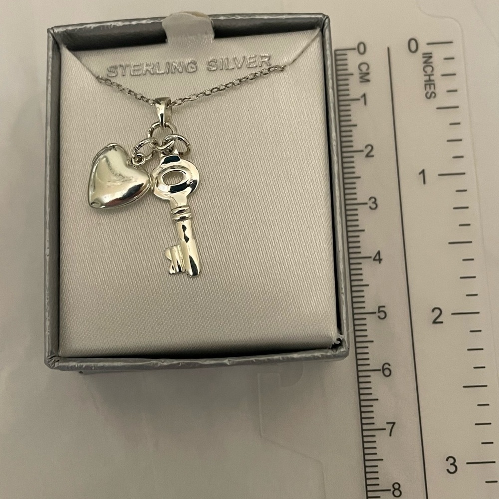 Sterling Silver Locket Heart and Key Necklace